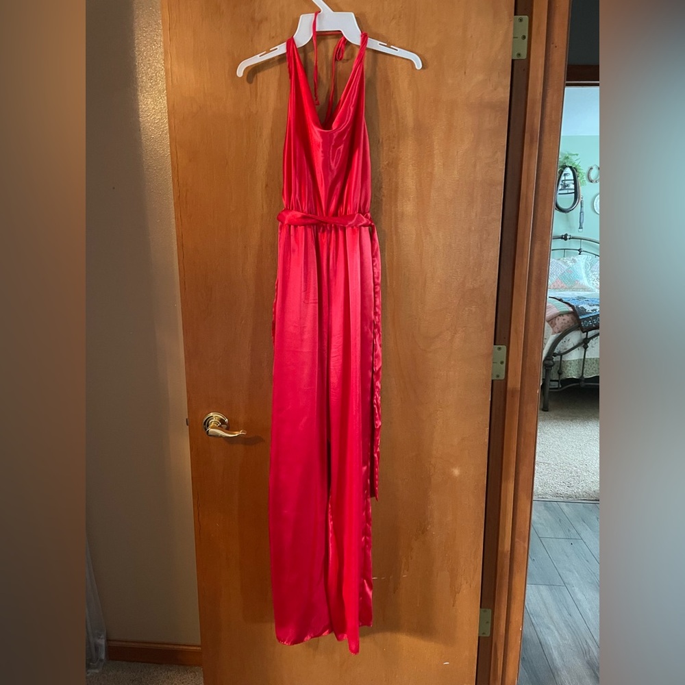Vintage red satin Petra Fashions jumpsuit